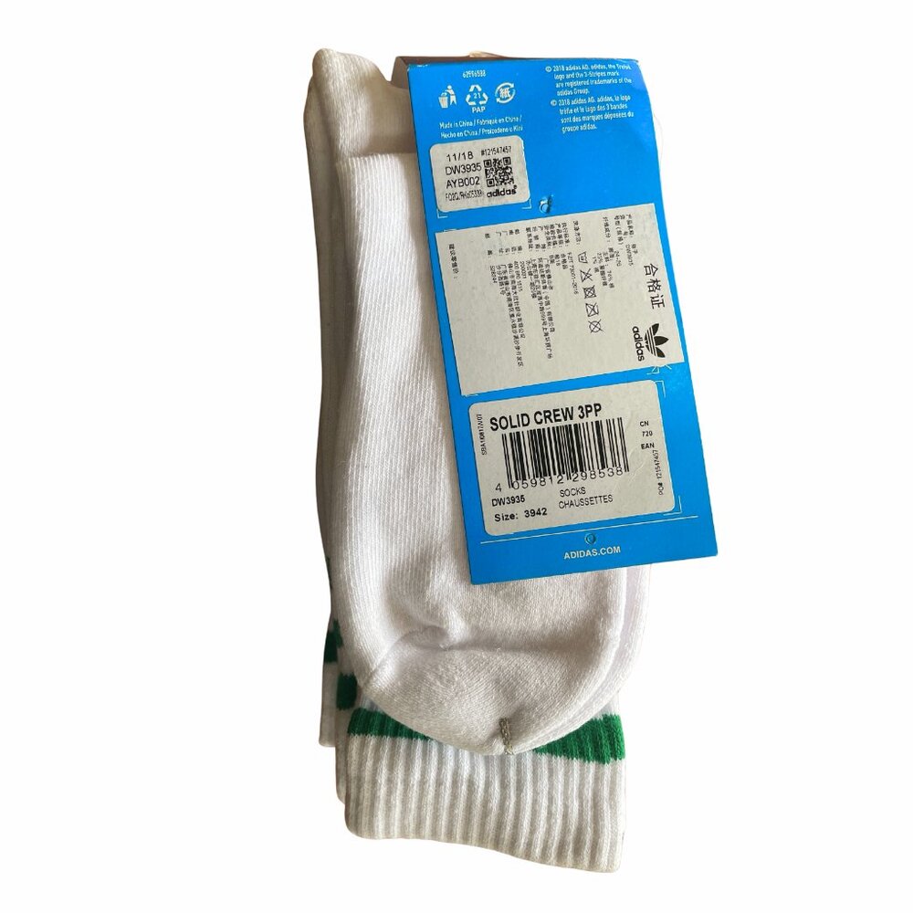 Adidas Classic Men Women Solid Crew 3PP Set of 3 Pairs Casual Socks Green - Picture 2 of 2